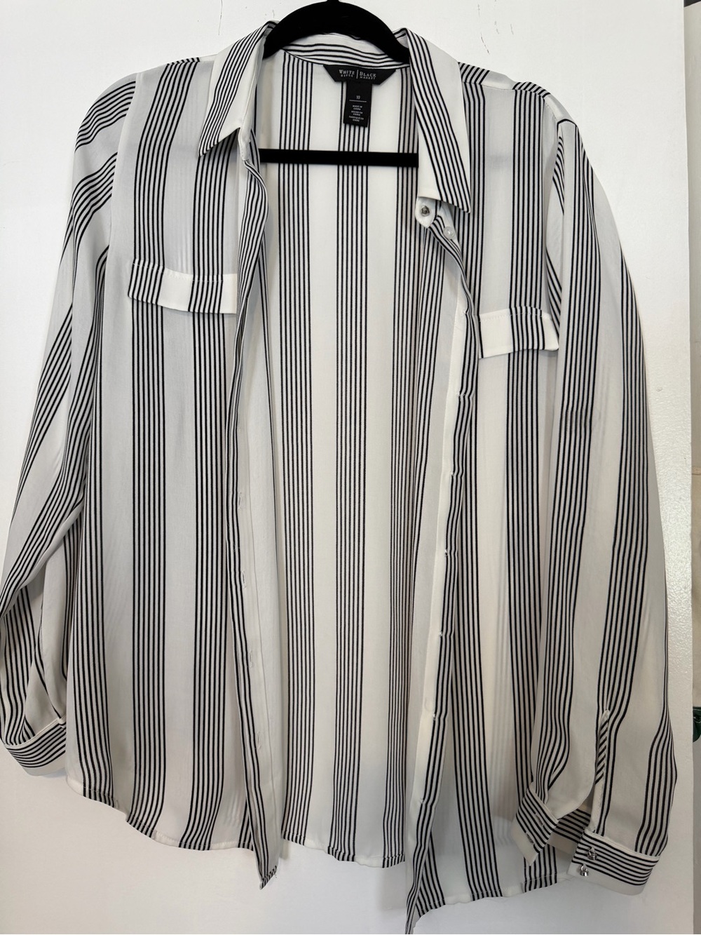 White House Black Market Black and White Vertical Stripe Shirt